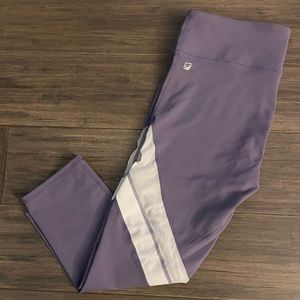 Fabletics Light Purple Lilac with White Stripes Capri Leggings Size Medium